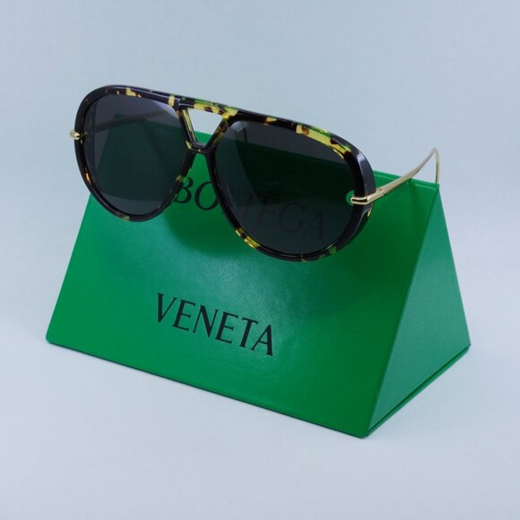 Bottega Veneta BV1273S 005 Geometric Sunglasses - Havana Gold/Grey main image 8